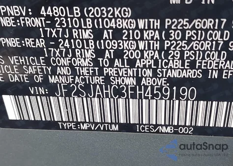 2015 Subaru Forester 2.5I Limited from USA, damaged, VIN JF2SJAHC3FH459190